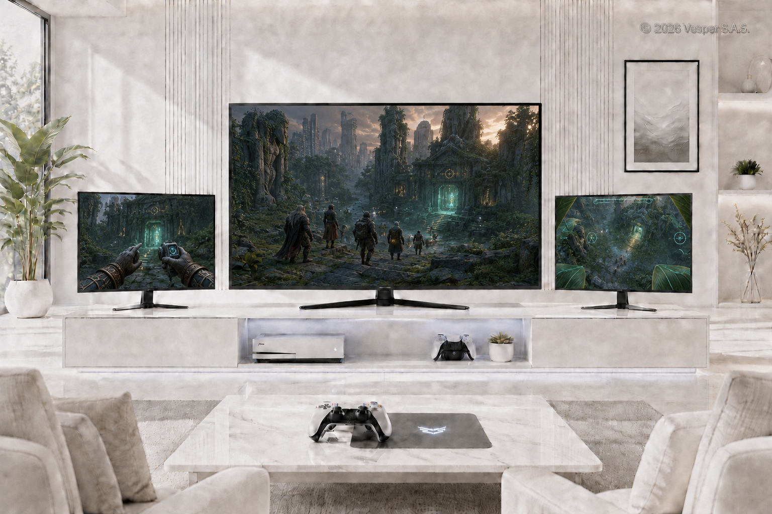 Three screen expedition through ancient Earth ruins