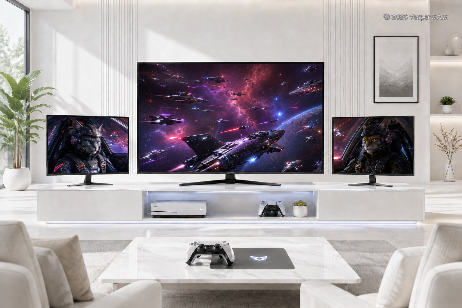 Triple Screen Feline Empire Space Battle